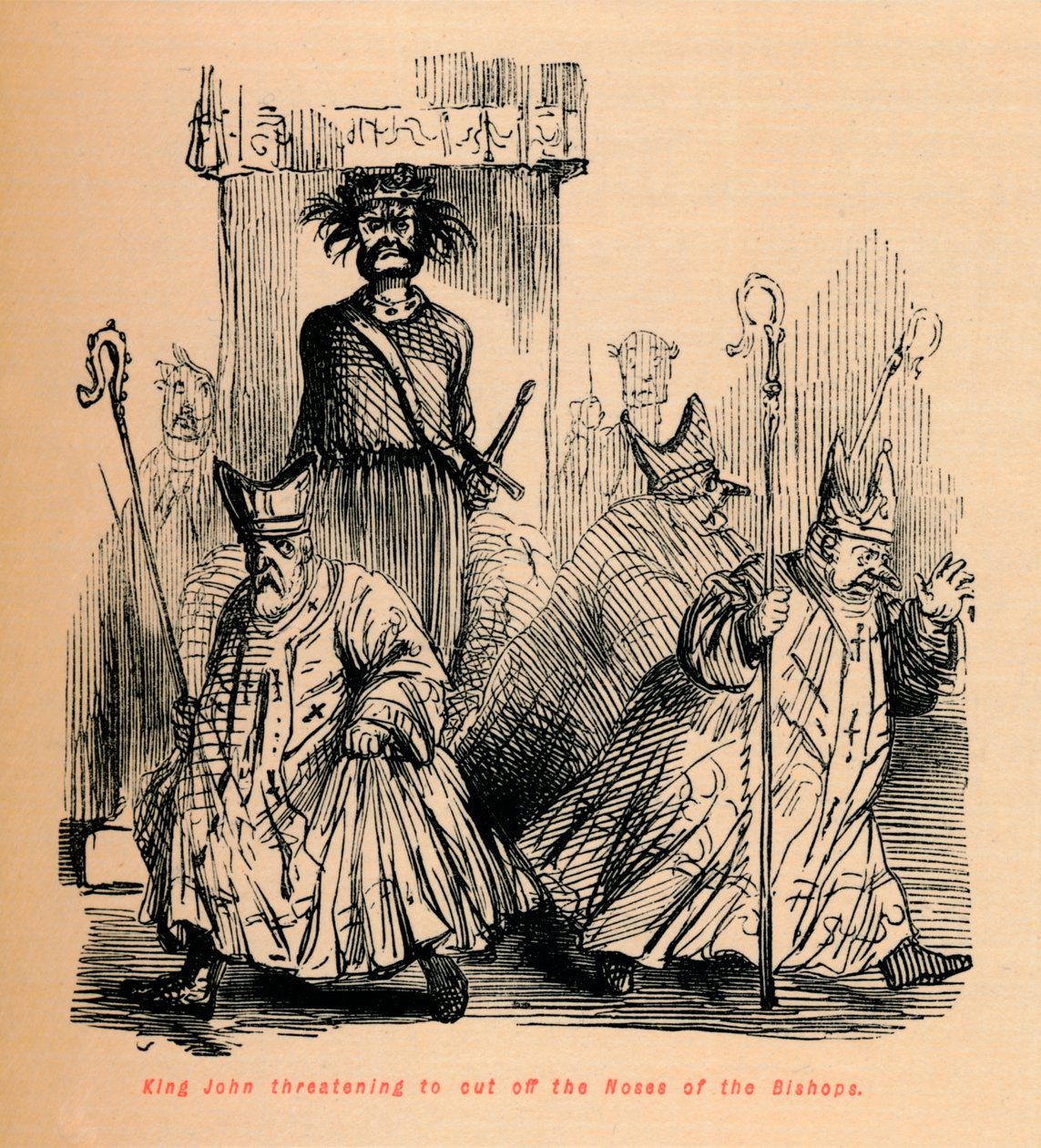 Kuningas Johannes uhkasi katkaista piispojen nenät, c1860, c1860 tekijältä John Leech