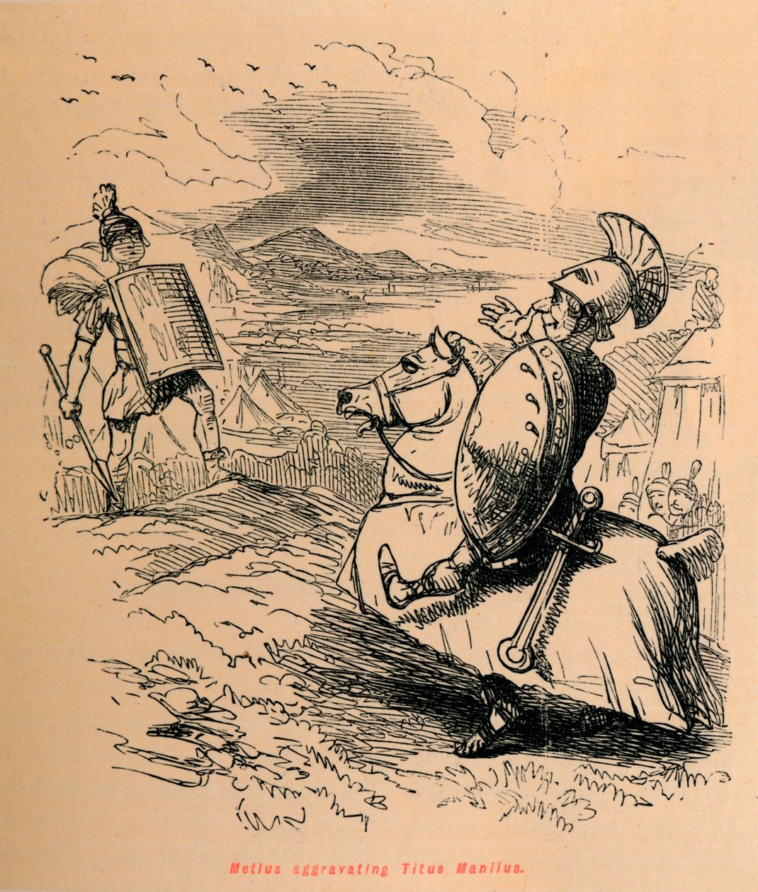 Metius rasittaa Titus Manliusta, 1852 tekijältä John Leech