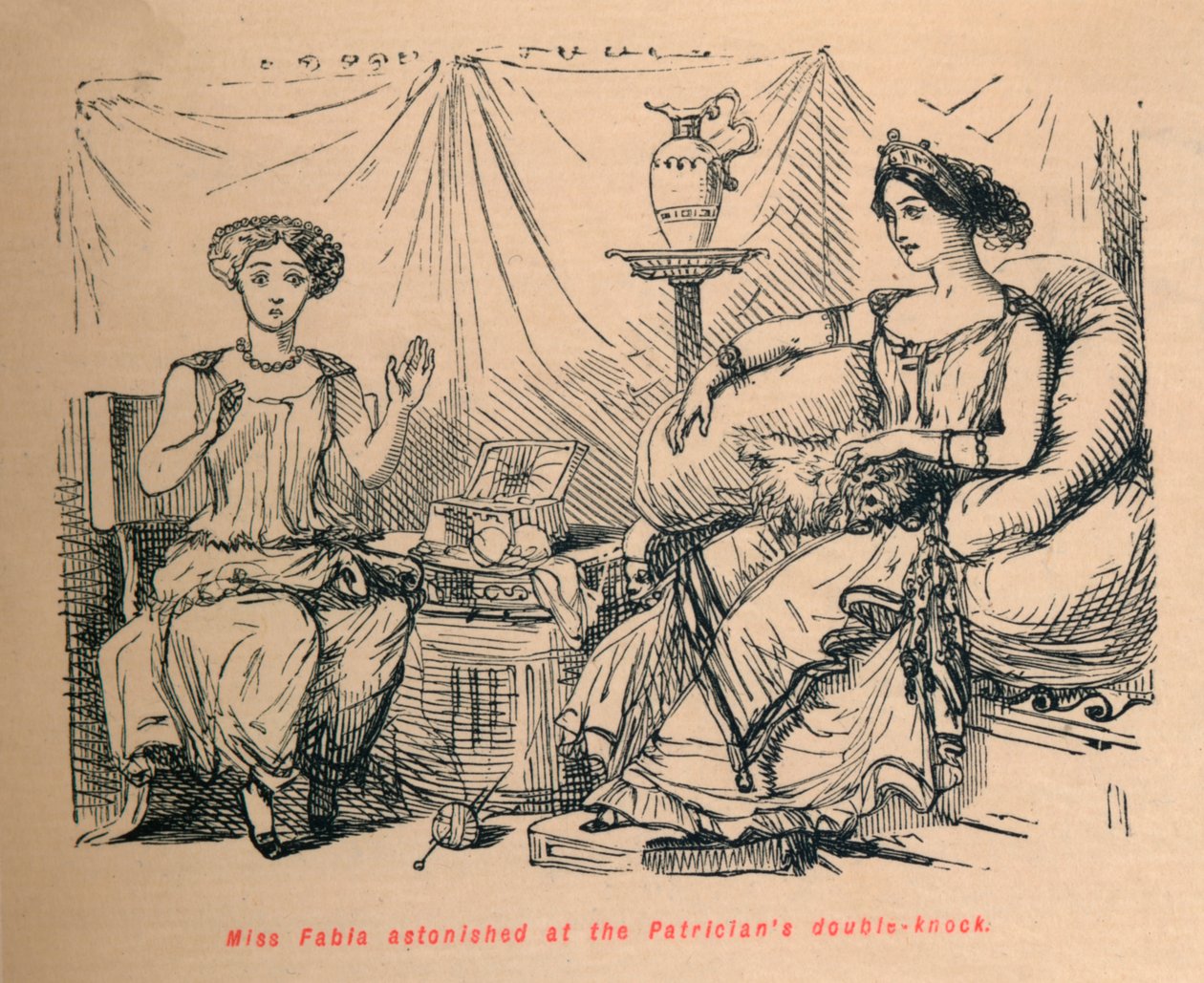 Neiti Fabia hämmästyi Patriciansin kaksoiskoputuksesta, 1852 tekijältä John Leech