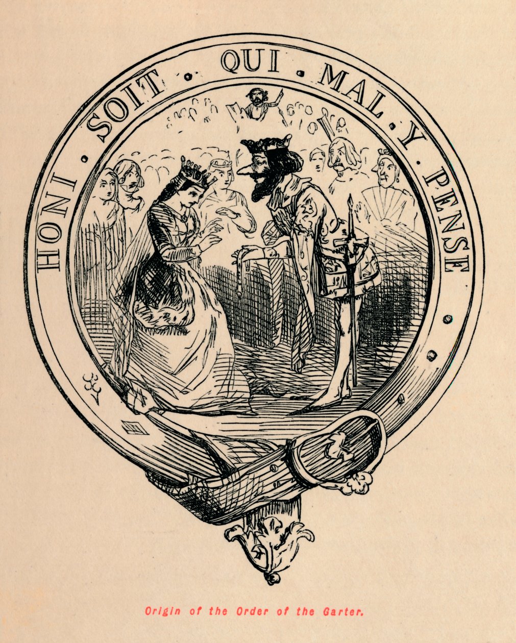 Sukkanauharitarikunnan alkuperä, n. 1860, n. 1860 tekijältä John Leech