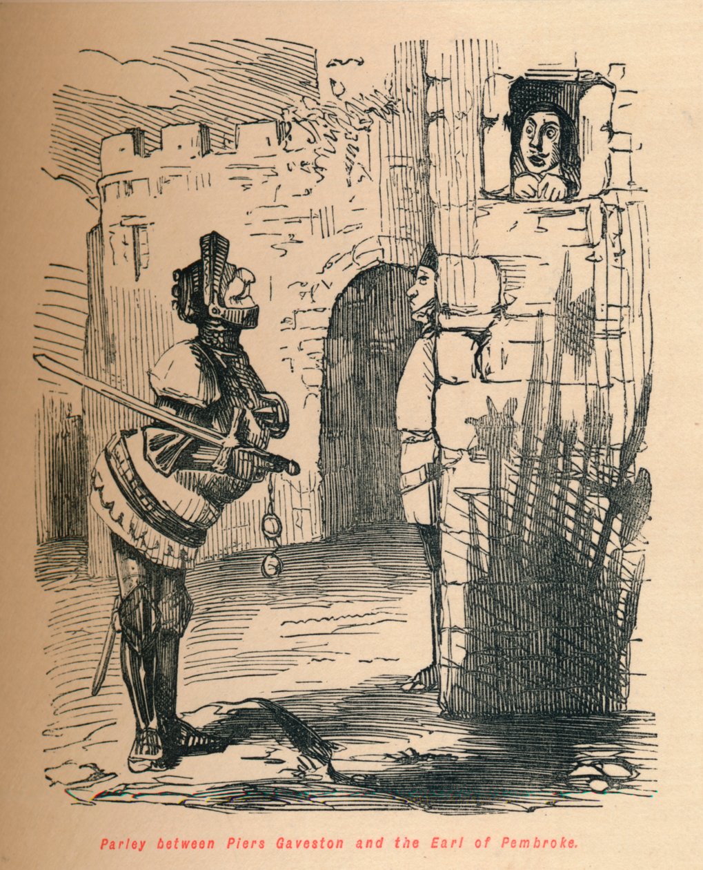 Keskustelu Piers Gavestonin ja Earl of Pembroken välillä, c1860, c1860 tekijältä John Leech