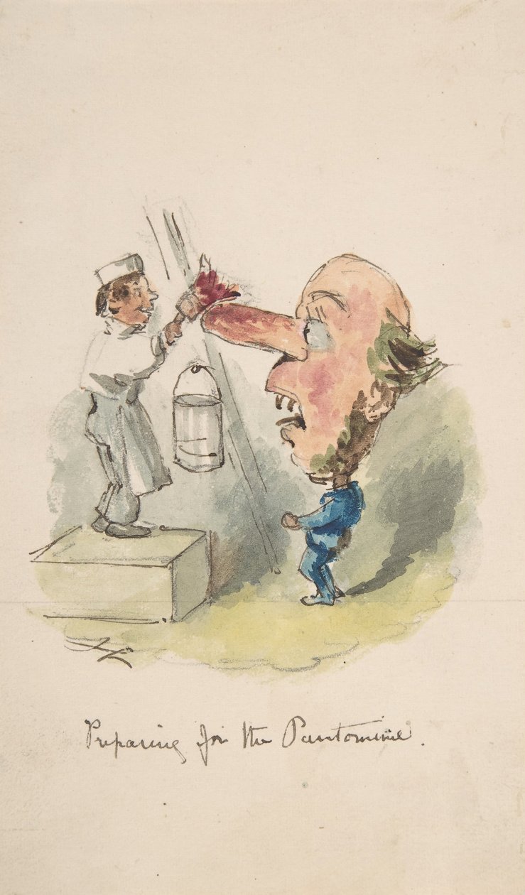Pantomiimiin valmistautuminen, 1836-64. tekijältä John Leech