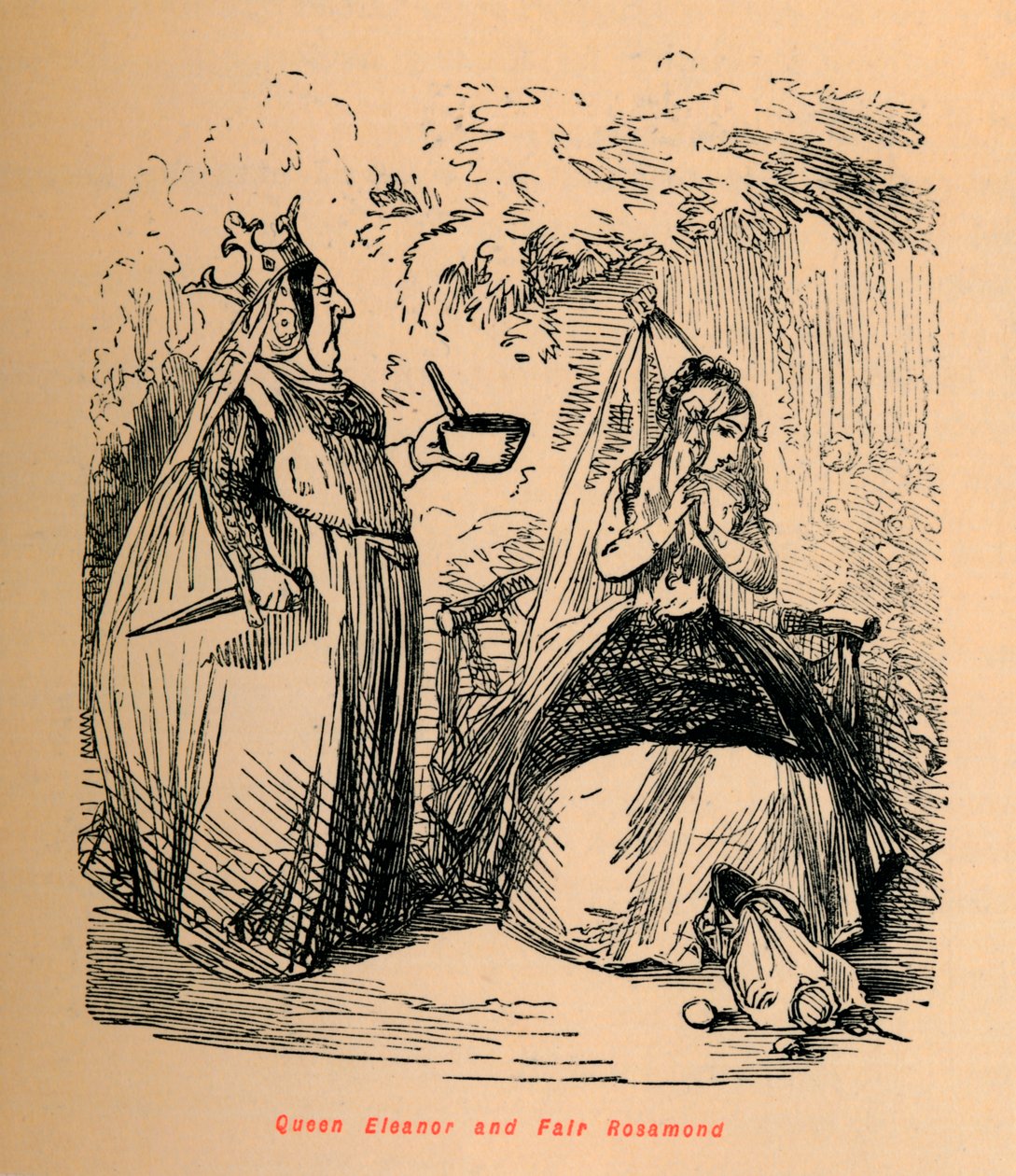 Kuningatar Eleanor ja Fair Rosamond, c1860, c1860 tekijältä John Leech