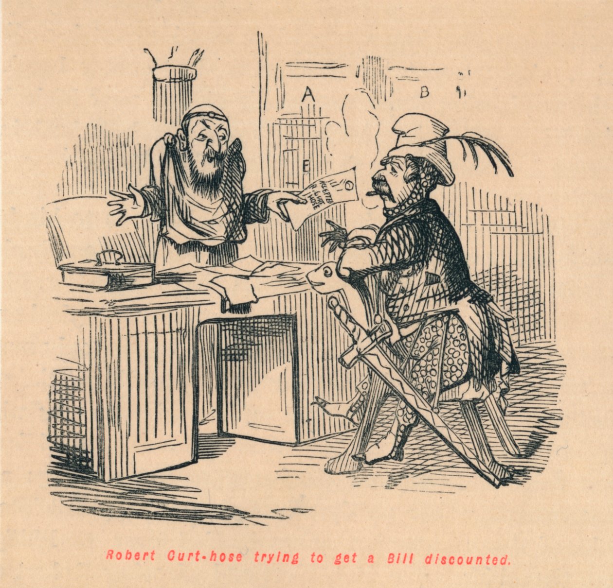 Robert Curthose yrittää saada Bill alennusta, c1860, c1860 tekijältä John Leech