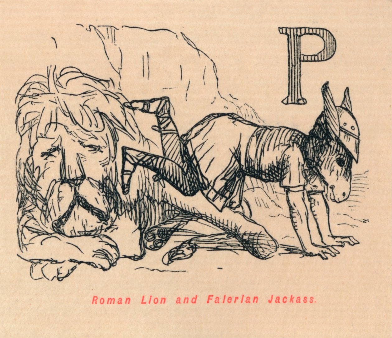 Roman Lion ja Falerian Jackass, 1852 tekijältä John Leech