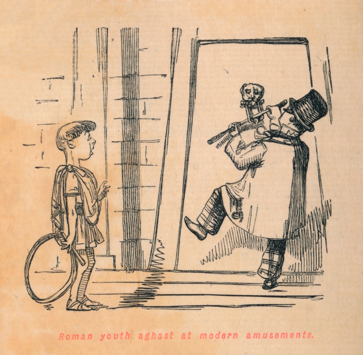 Roomalaiset nuoret kauhuissaan moderneista huvituksista, 1852 tekijältä John Leech