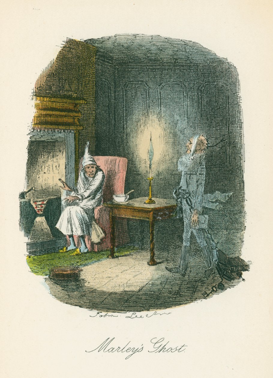 Kohtaus Charles Dickensin joululaulusta, 1843 tekijältä John Leech