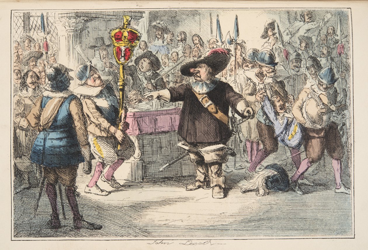 Ota pois se Bauble, Cromwell, joka hajottaa Long Parlamentin, Englannin sarjakuvahistoriasta, pubista. 1864 (käsinvärinen etsaus) tekijältä John Leech