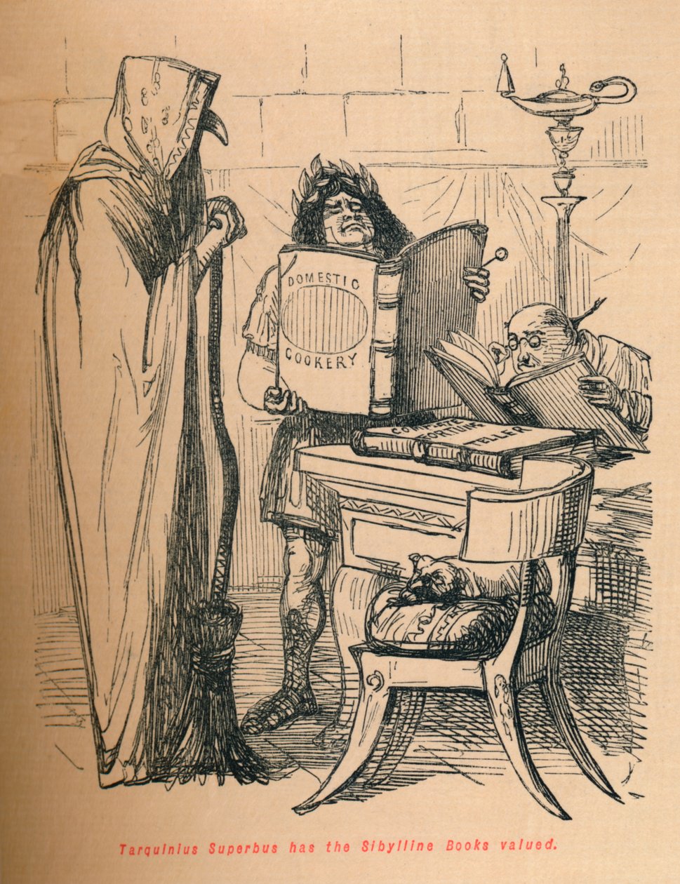 Tarquinius Superbusilla on Sibylline Booksin arvo, 1852 tekijältä John Leech