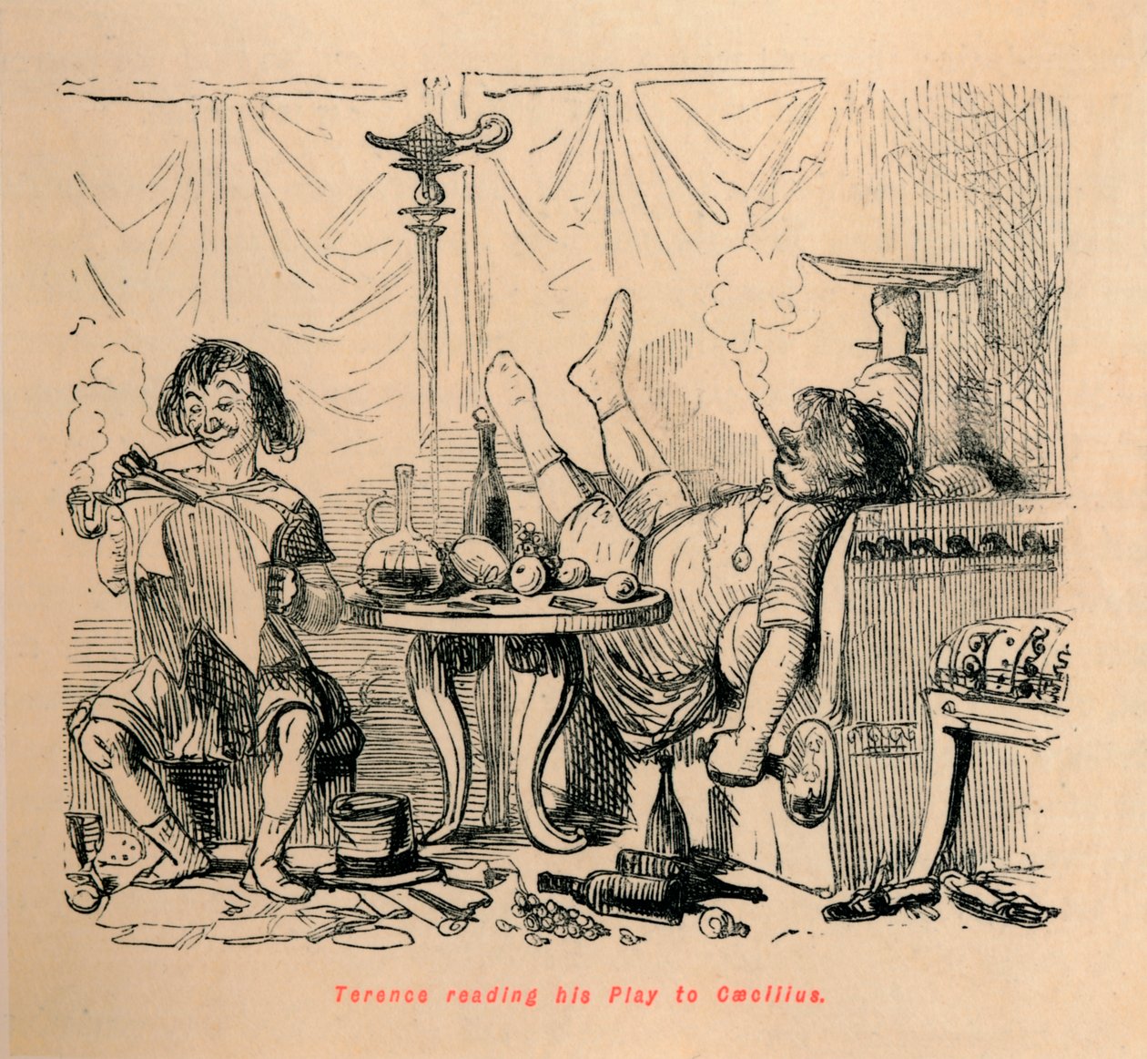Terence lukee näytelmäänsä Caeciliukselle, 1852 tekijältä John Leech