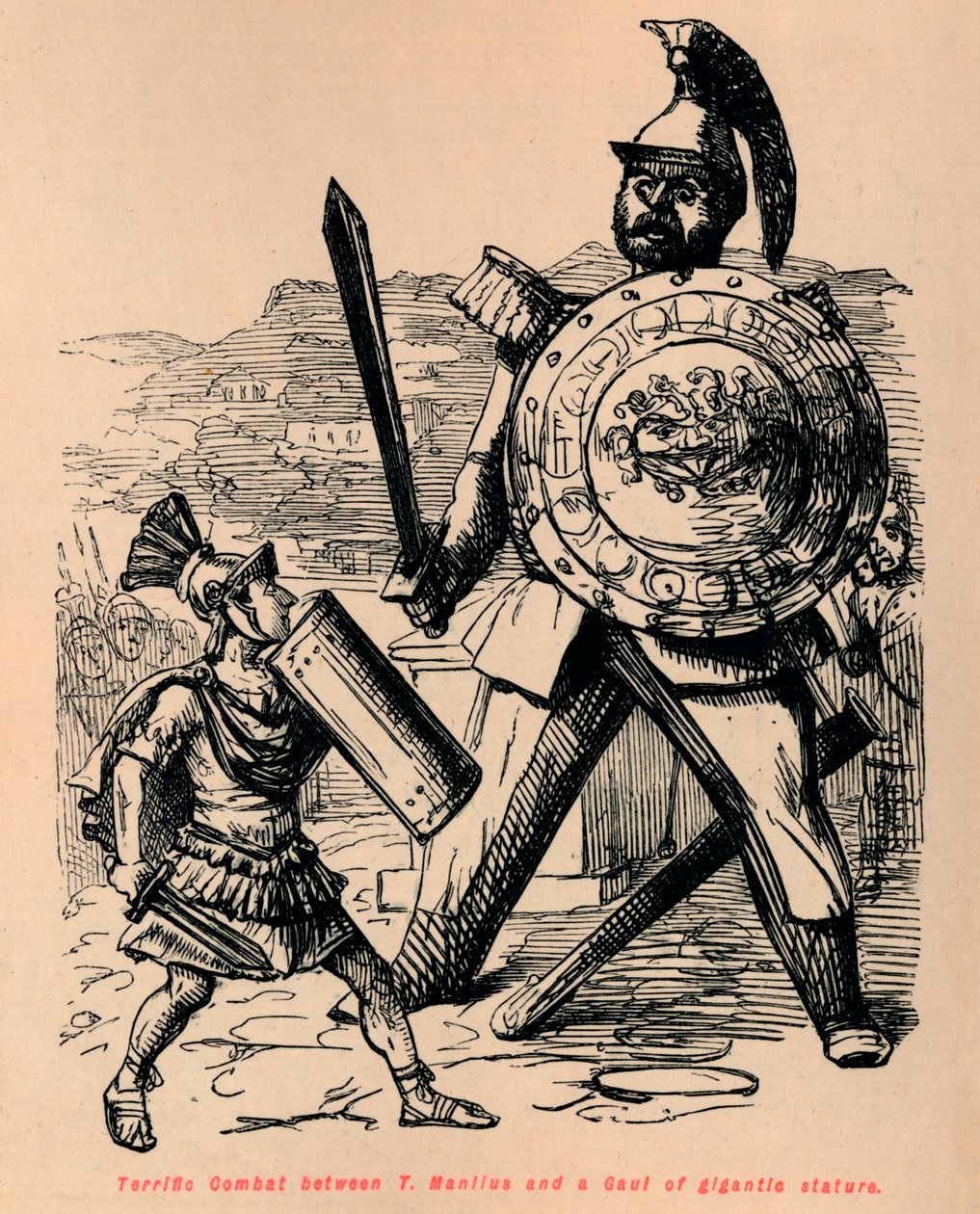 Loistava taistelu T Manliusin ja jättimäisen gallialaisen välillä, 1852 tekijältä John Leech