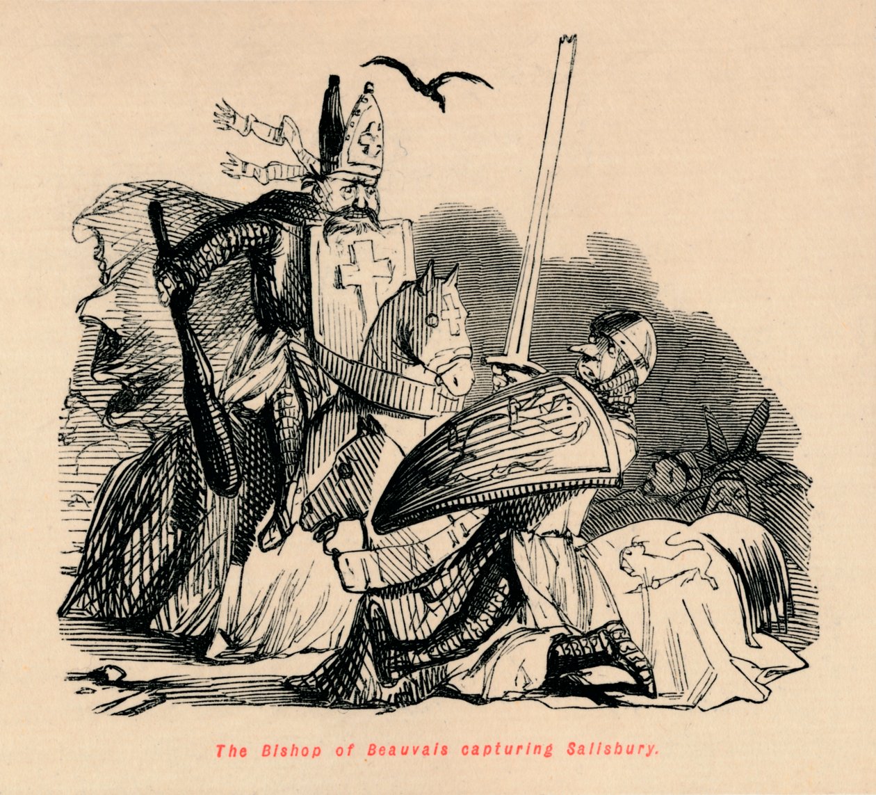 Beauvaisin piispa vangitsemassa Salisburyn vuonna 1860, c1860 tekijältä John Leech
