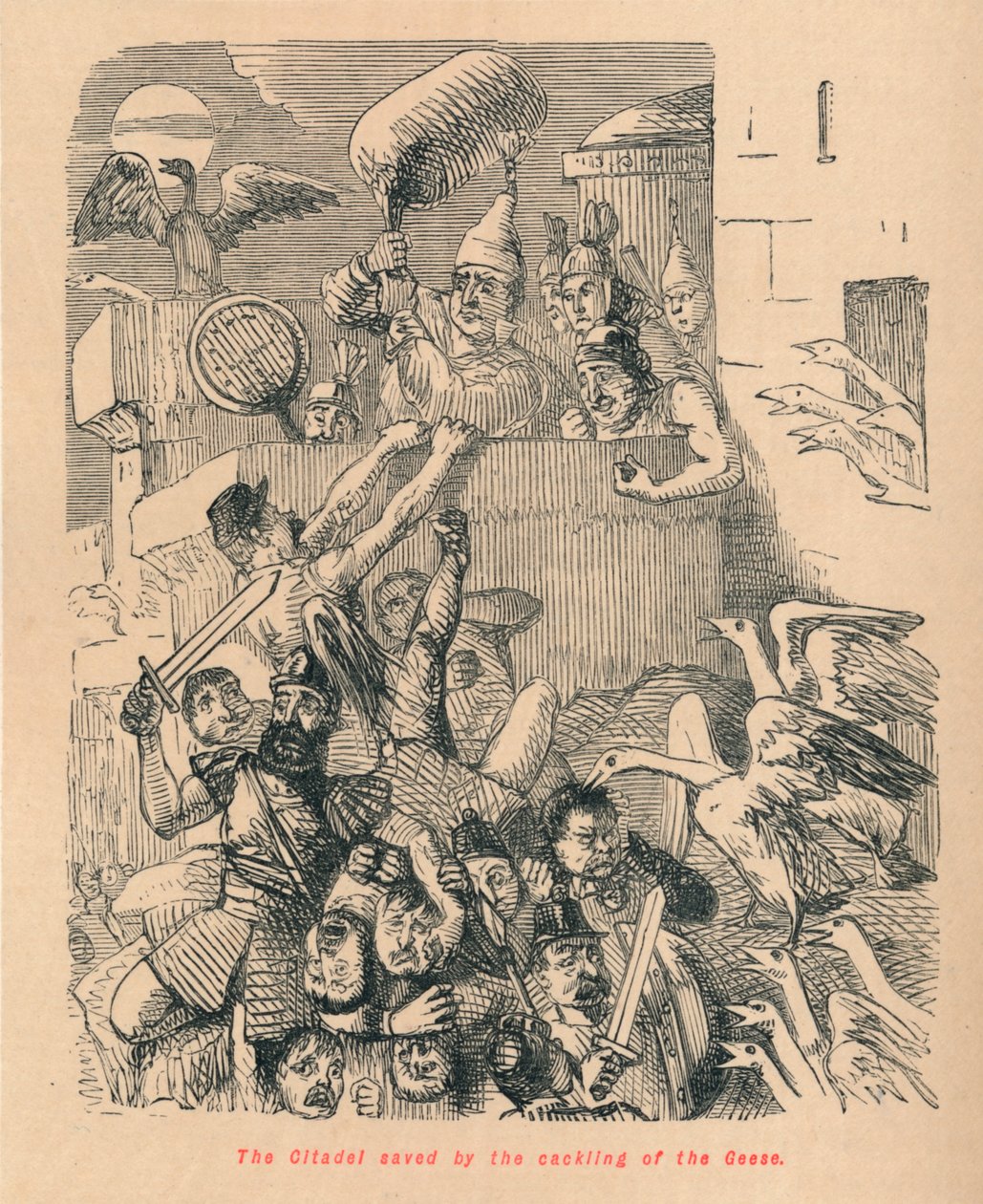 Linnoitus, joka pelastui hanhien nauramisen takia, 1852 tekijältä John Leech