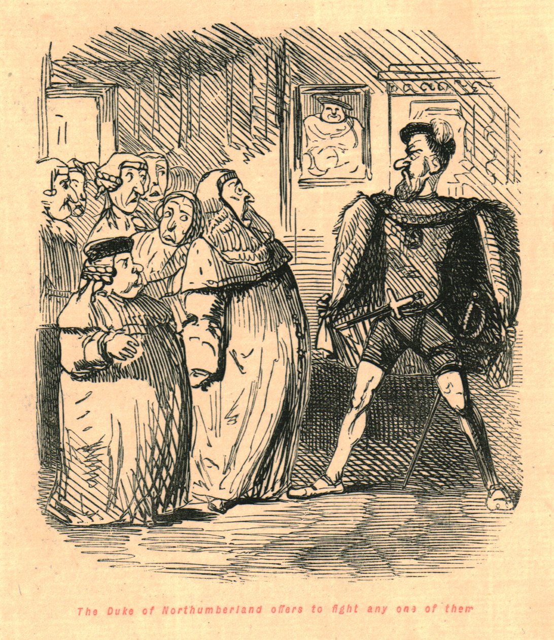 Northumberlandin herttua tarjoutuu taistelemaan ketä tahansa heistä vastaan, 1897. tekijältä John Leech