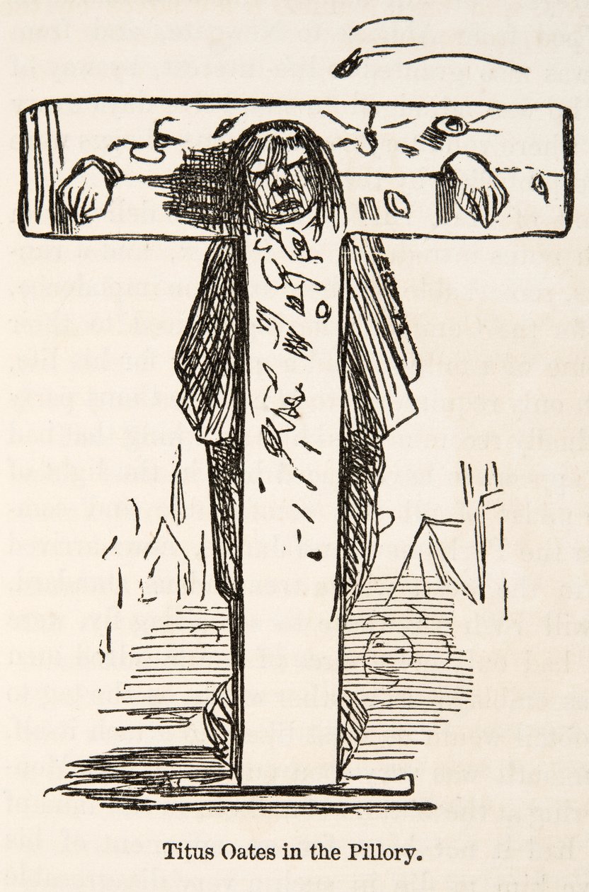 Titus Oates in the Pillar, Englannin sarjakuvahistoriasta, pub. 1864 tekijältä John Leech