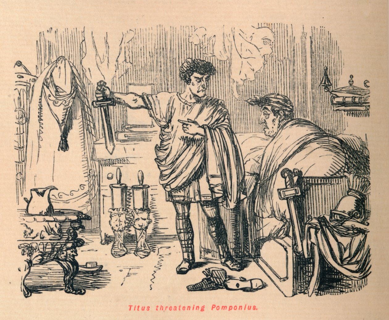 uhkailemassa Titus Pomponiusta, 1852 tekijältä John Leech