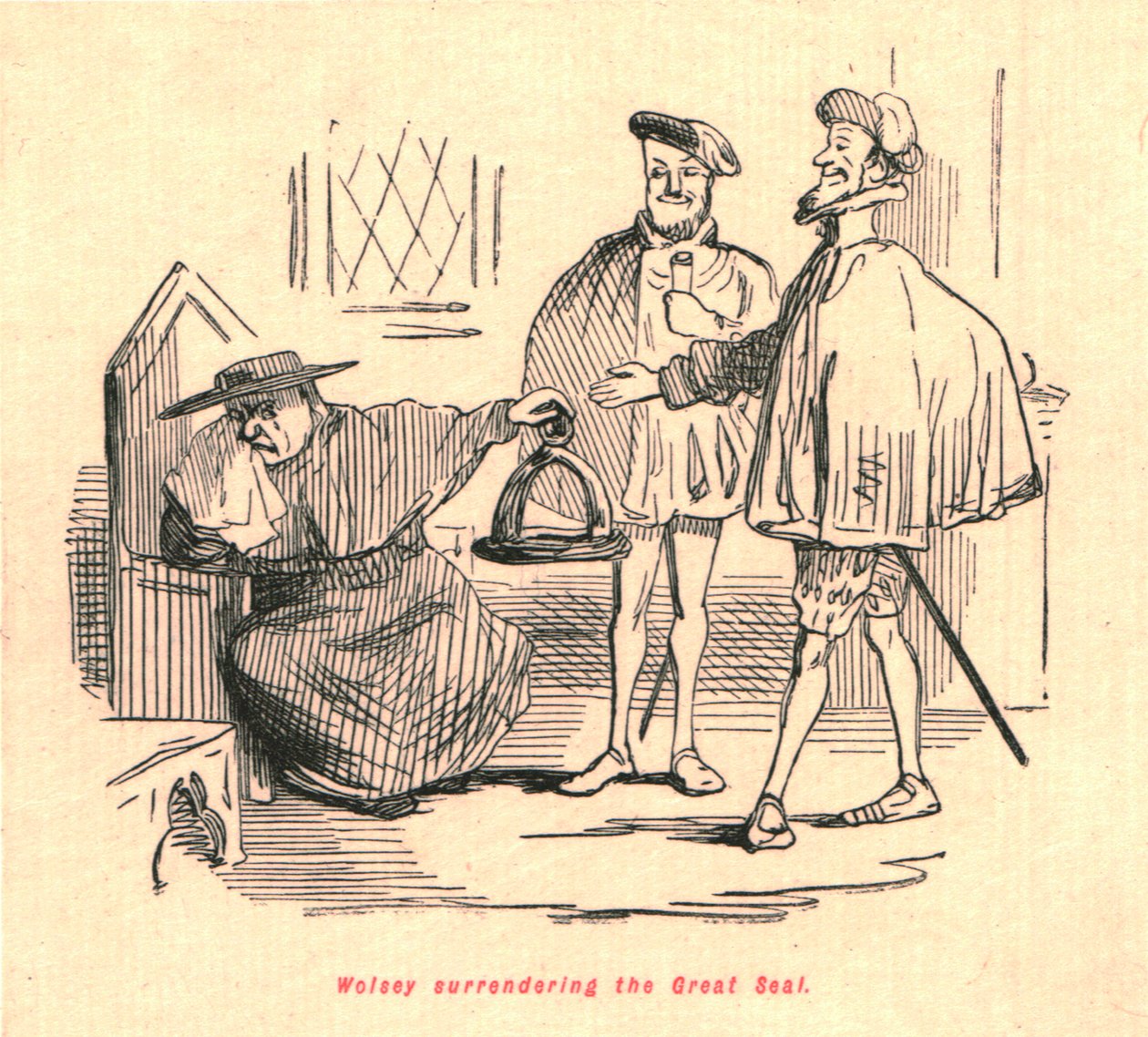 Wolsey luovuttaa suuren sinetin, 1897. tekijältä John Leech