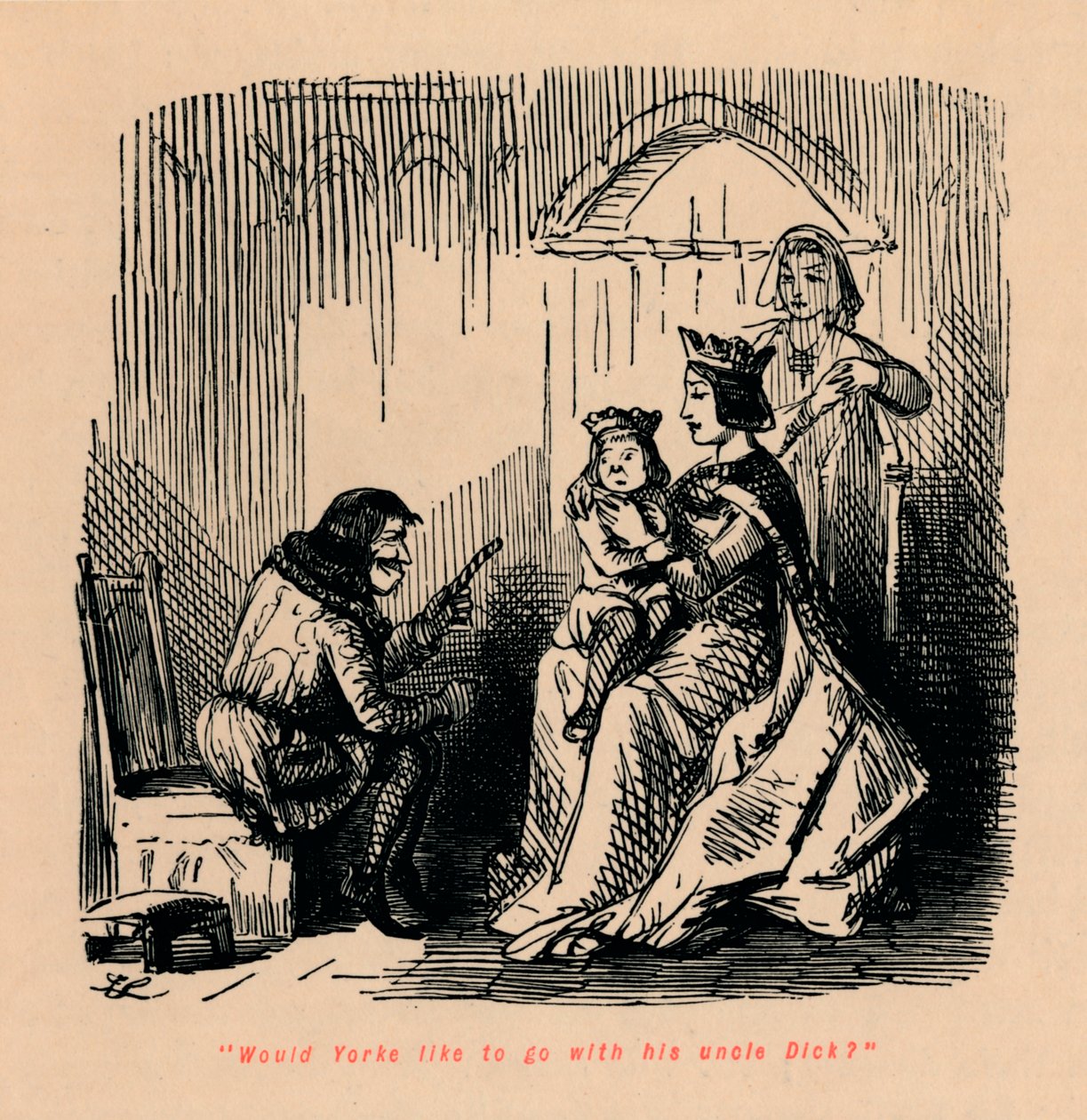Haluaisiko Yorke lähteä setänsä Dickin kanssa, tekijältä John Leech