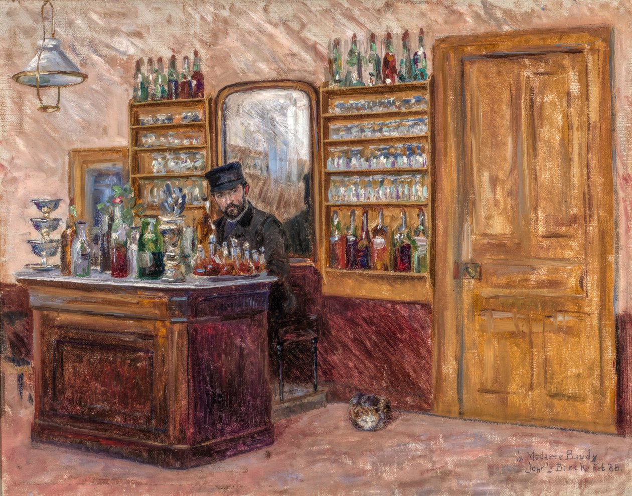 M. Baudy pöytänsä takana Hotel Baudyssa, 1888. tekijältä John Leslie Breck