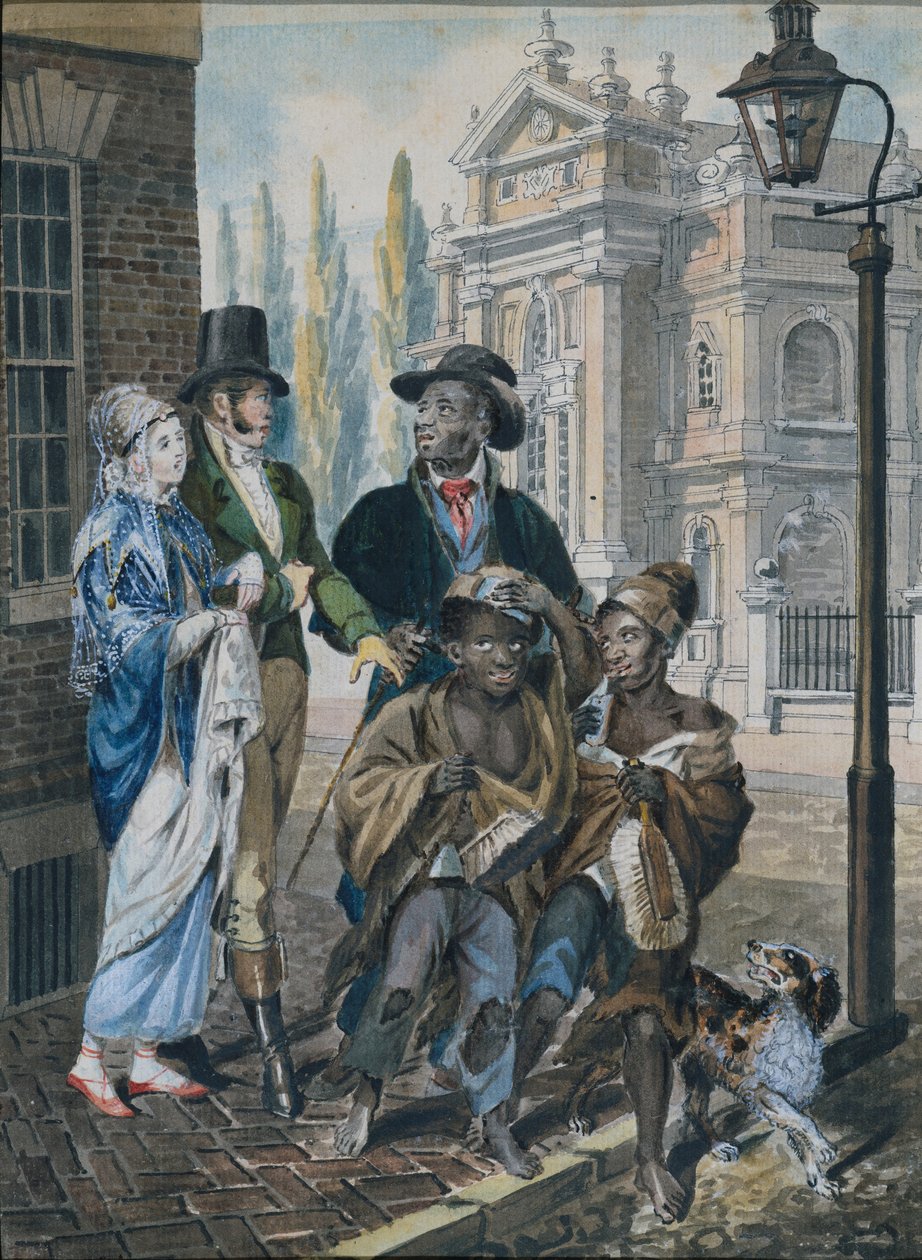 Maailmallinen kansa kyseenalaistaa nuohoja ja heidän isäntänsä ennen Kristusta kirkko..., 1811-ca. 1813. tekijältä John Lewis Krimmel