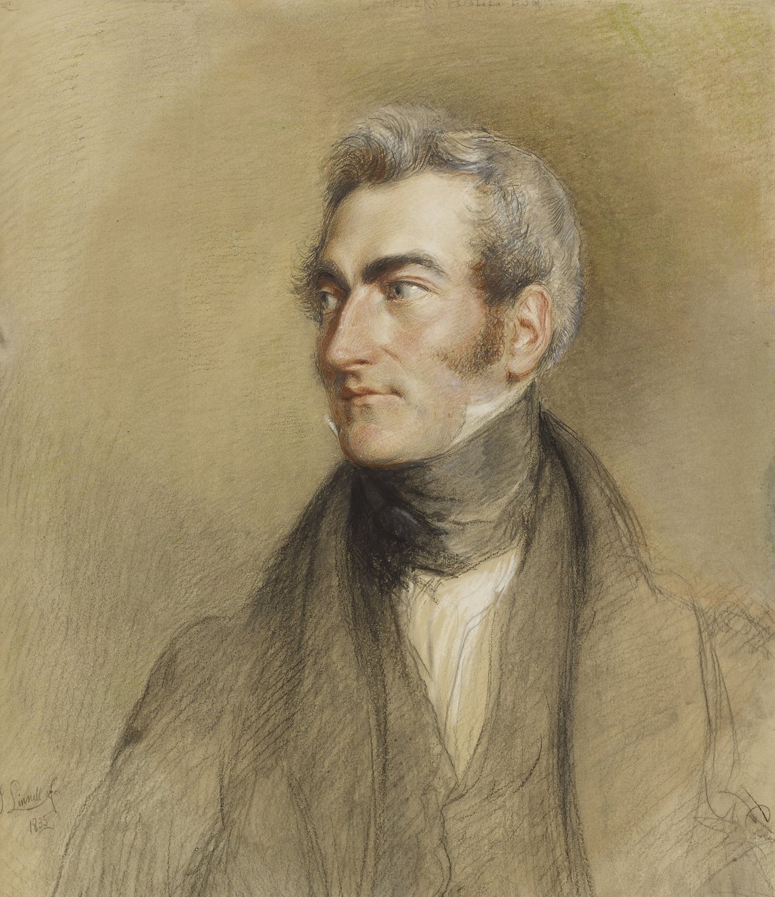 Chambers Hallin muotokuva, 1835 (musta ja punainen liitu) tekijältä John Linnell