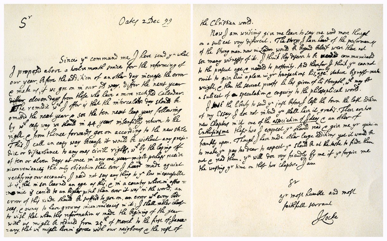 John Locken kirje Hans Sloanelle, 2. joulukuuta 1699. tekijältä John Locke