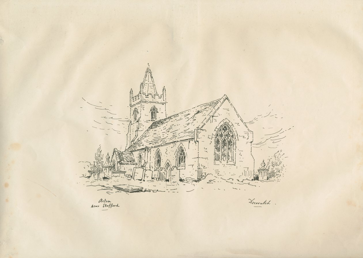 Acton Trussell Church: kynä- ja mustelitografia, nd [?19th century] tekijältä John Louis Petit