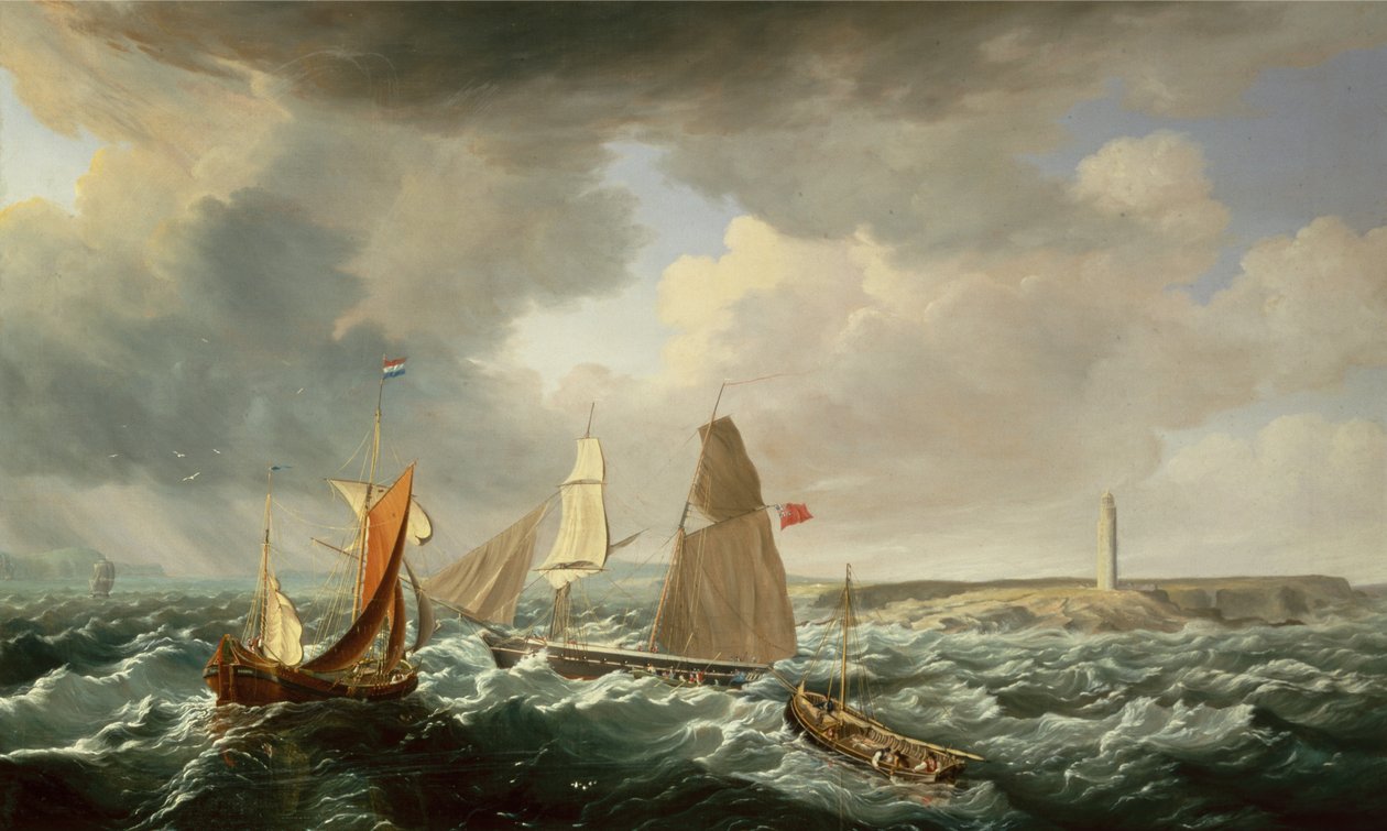 Brigantine, hollantilainen Galiot ja kalastusalukset (öljy kankaalle) tekijältä John Lynn