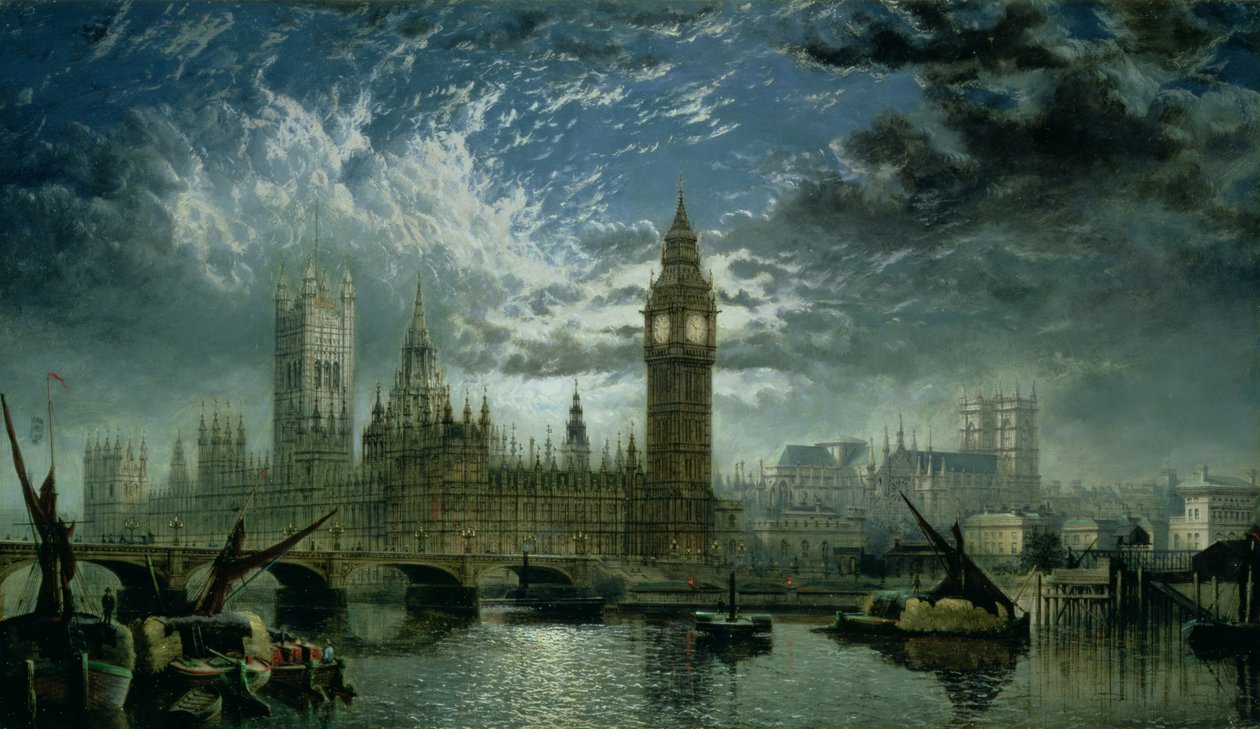 Näkymä Westminster Abbeysta ja parlamenttitalosta, 1870 tekijältä John MacVicar Anderson