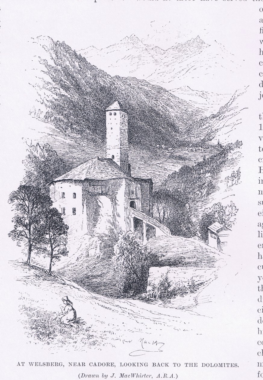 Welsbergissä, lähellä Cadorea, katsoen taaksepäin Dolomiiteille, The Magazine of Art 1893, Cassell and Company tekijältä John MacWhirter
