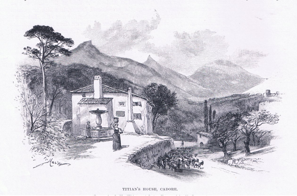 Titianin talo, Cadore, The Magazine of Art 1893, Cassell and Company tekijältä John MacWhirter