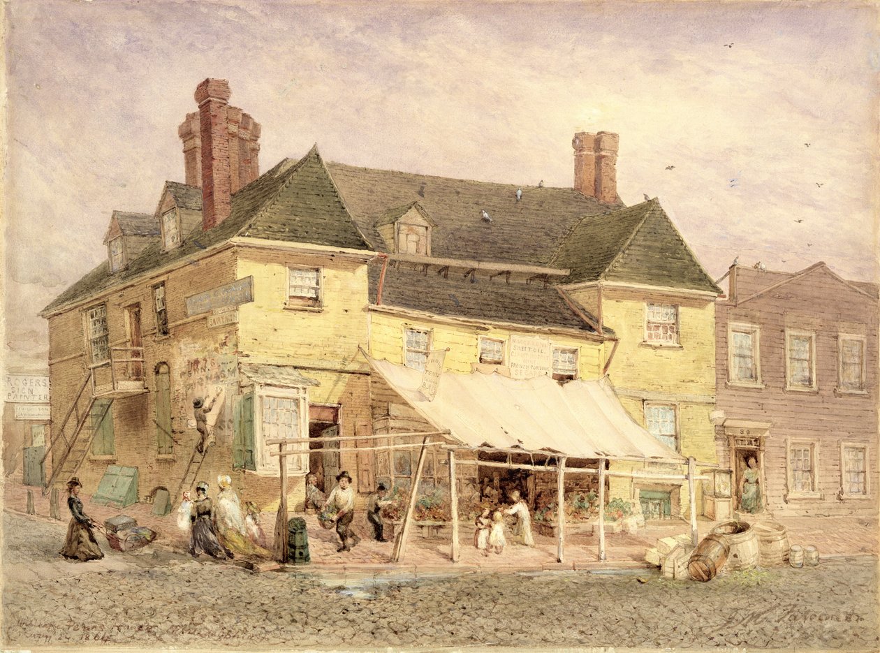 William Penns Mansion, South Second Street, Philadelphia, 1864 (guassi paperille asennettuna lastulevylle) tekijältä John Mackie Falconer