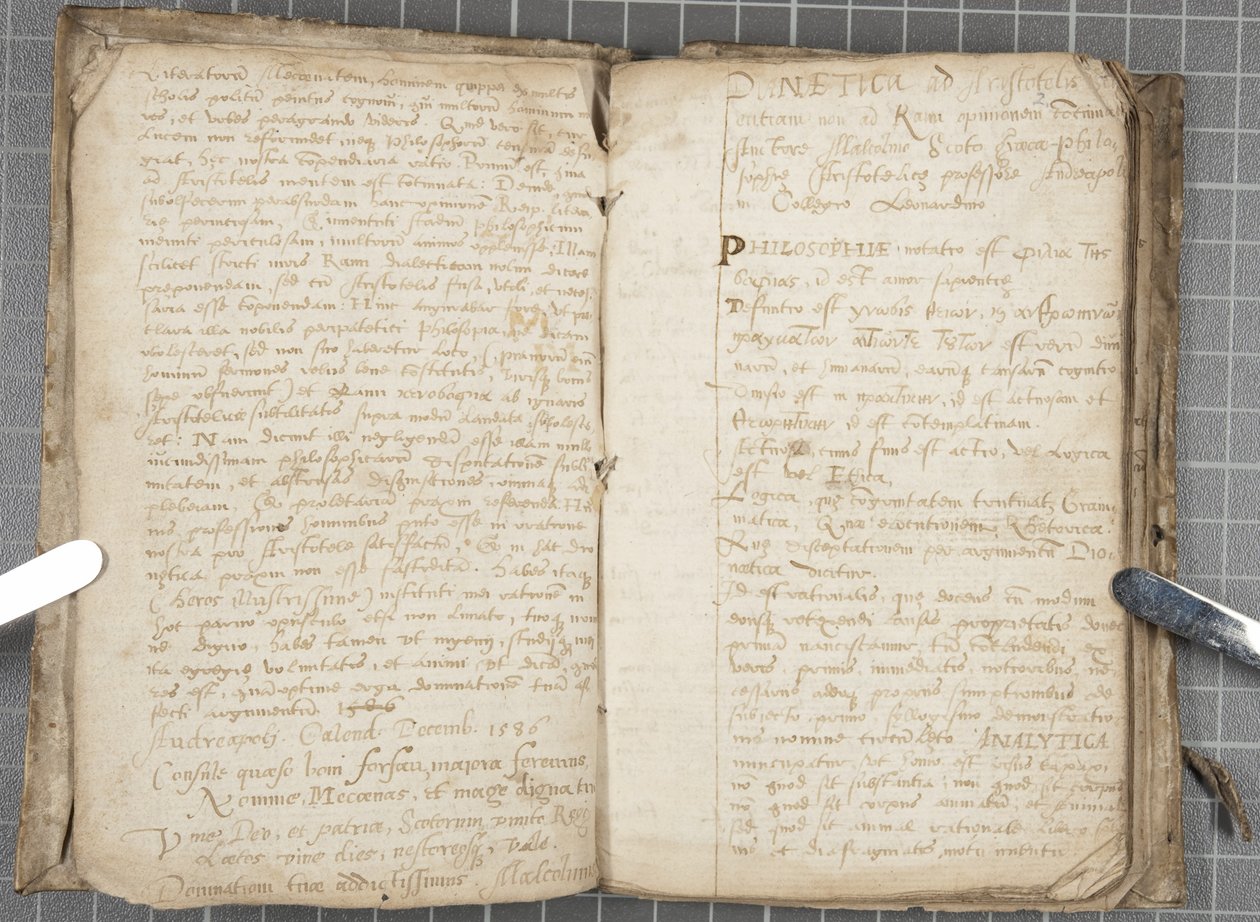 Luentomuistiinpanot dialektiikasta, n. 1584-86 (kynä ja muste paperille sidottussa tilavuudessa) tekijältä John Malcolm