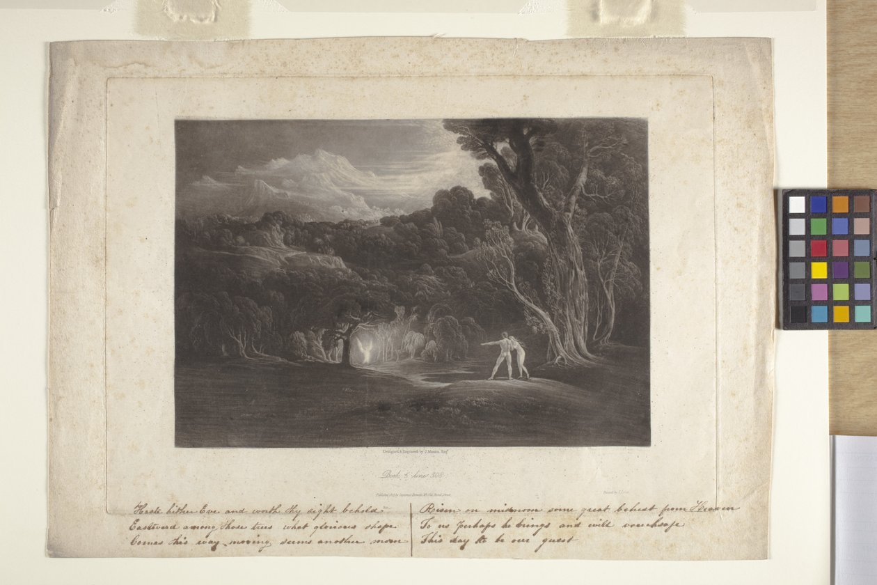 Paratiisi - arkkienkeli Rafaelin lähestyminen (mezzotint) tekijältä John Marin