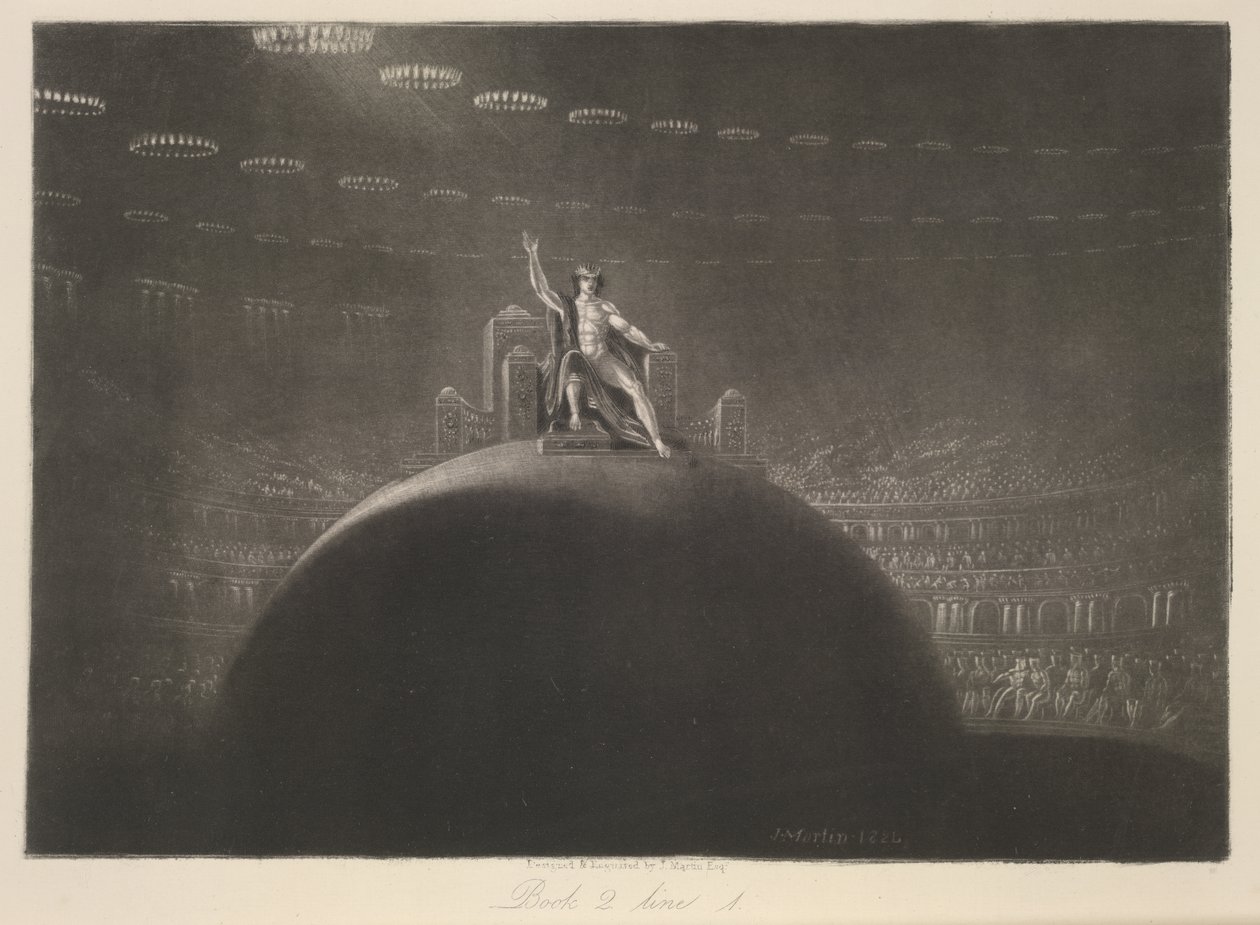 Saatana valtaistuimellaan, kirjasta "Paratiisi kadonnut", kirjoittanut John Milton, n. 1858 (kaiverrus) tekijältä John Martin