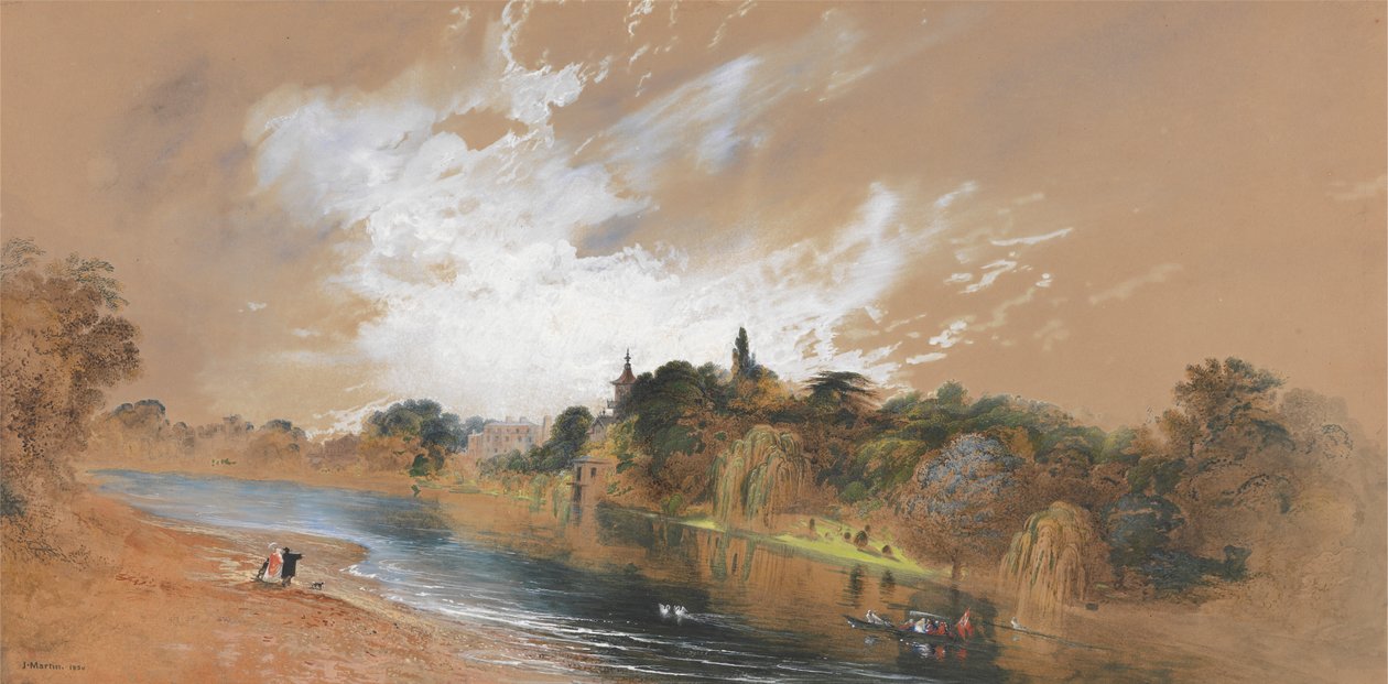 Thames-joen ranta, vastapäätä paavin huvilaa tekijältä John Martin