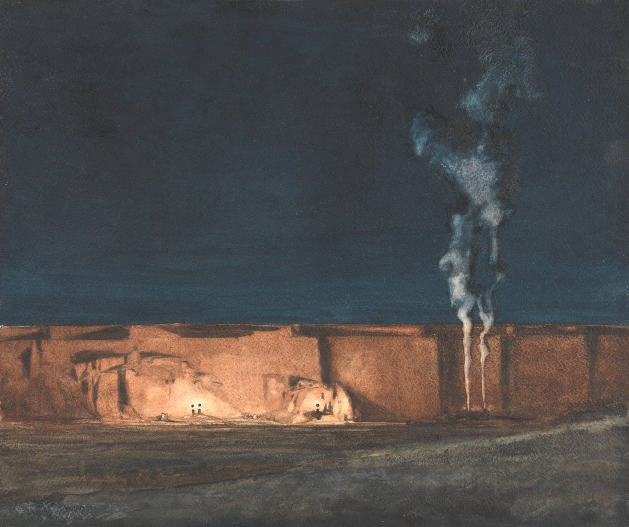 Gravel-Pit: Night (akvarelli) tekijältä John Duncan