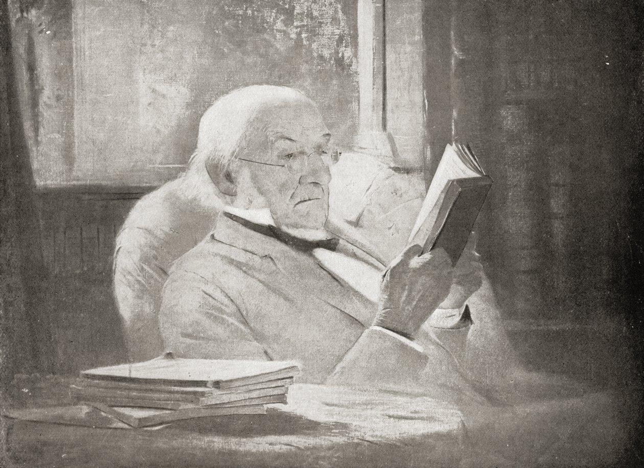 William Ewart Gladstone (1809-98) vanhuudessa, kuvitus teoksesta V.R.I. Hänen elämänsä ja valtakuntansa, kirjoittanut Lornen markiisi tekijältä John McLure Hamilton