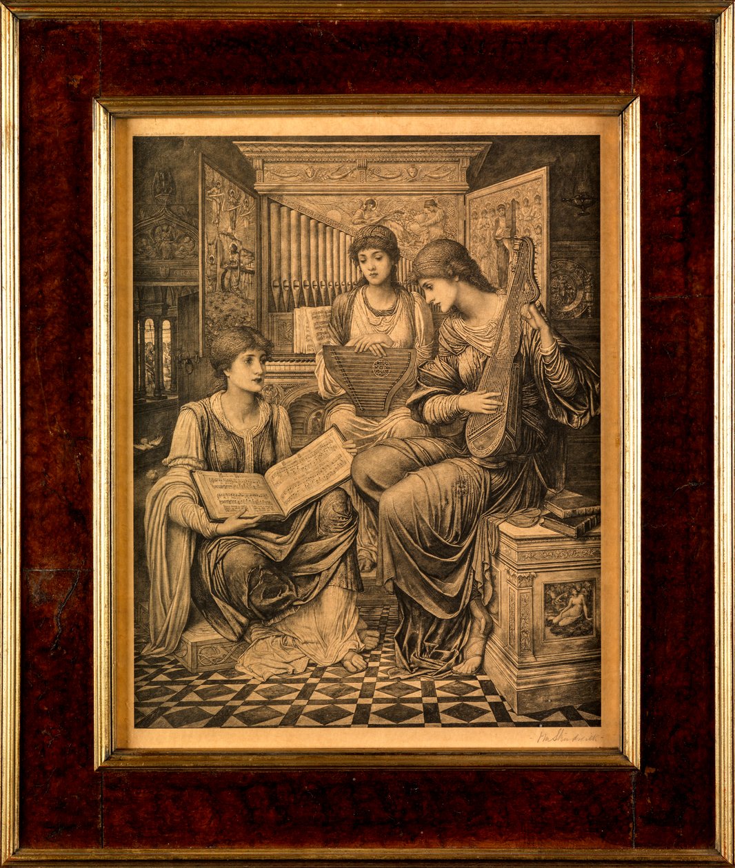 Menneen päivän lempeä musiikki (kaiverrus?) tekijältä John Melhuish Strudwick