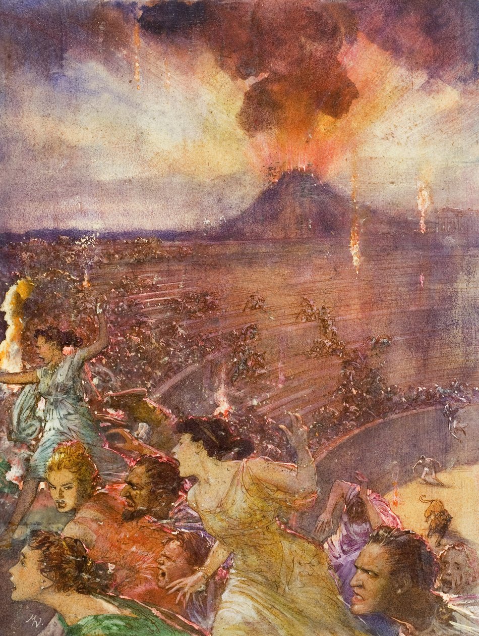 Vesuviuksen purkaus (guassi paperille) tekijältä John Millar Watt