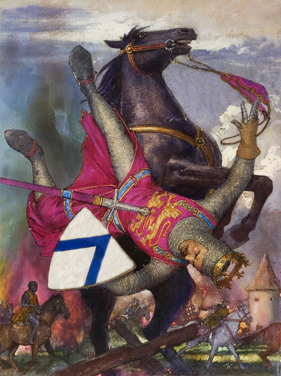 Vilhelm Valloittajan kaatuminen (guassi paperille) tekijältä John Millar Watt