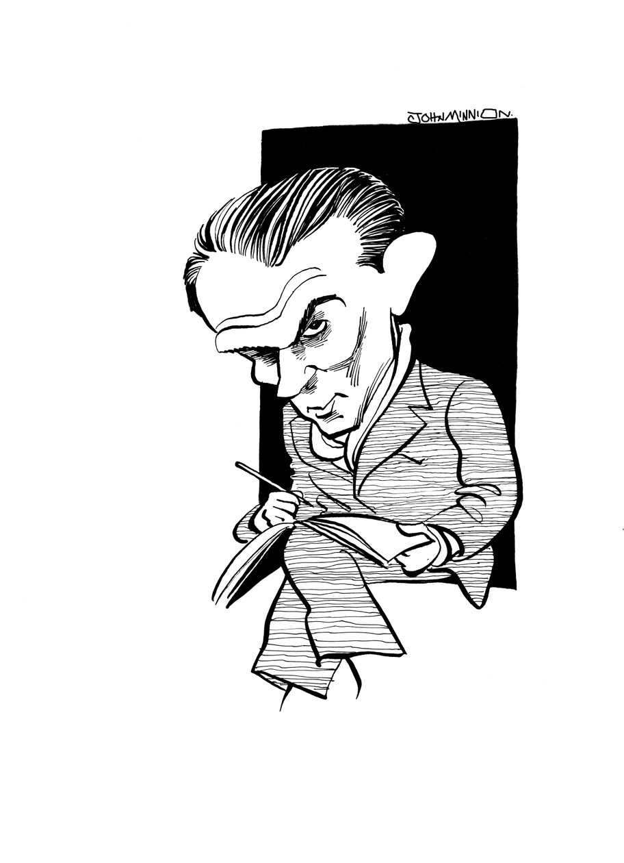 Bruno Schulz karikatyyri, puolalainen kirjailija, graafikko ja kirjallisuuskriitikko: 12. heinäkuuta 1892 - 19. marraskuuta 1942. tekijältä John Minnion