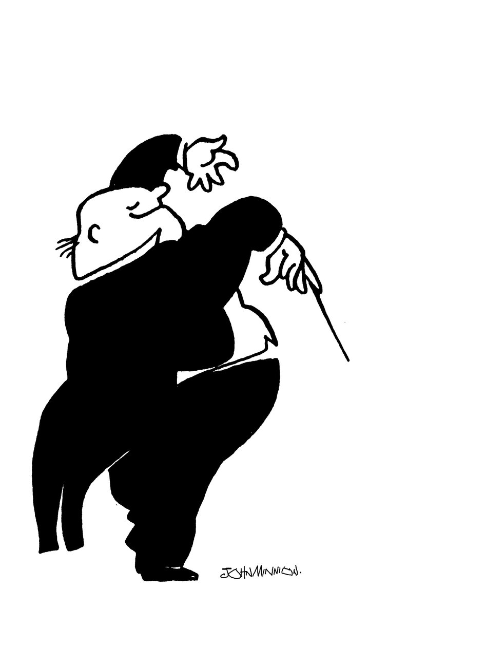 Karikatyyri iloisesta lihavasta konduktööristä tekijältä John Minnion