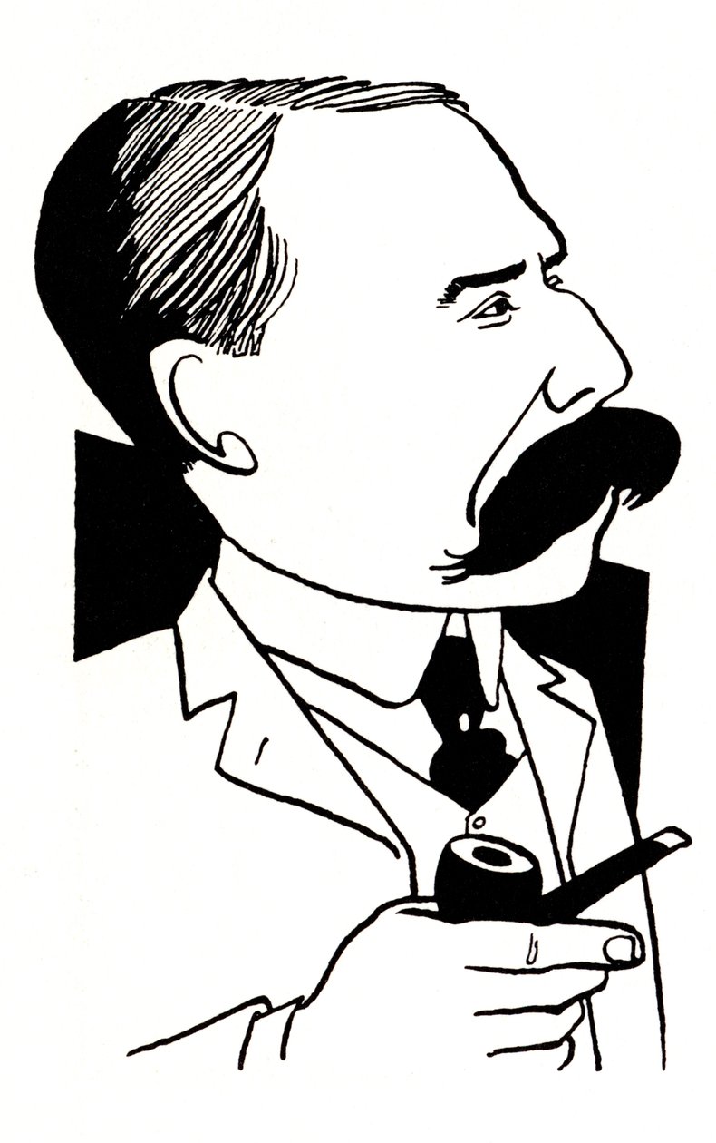 Edward Elgar - karikatyyri piippu kädessä tekijältä John Minnion