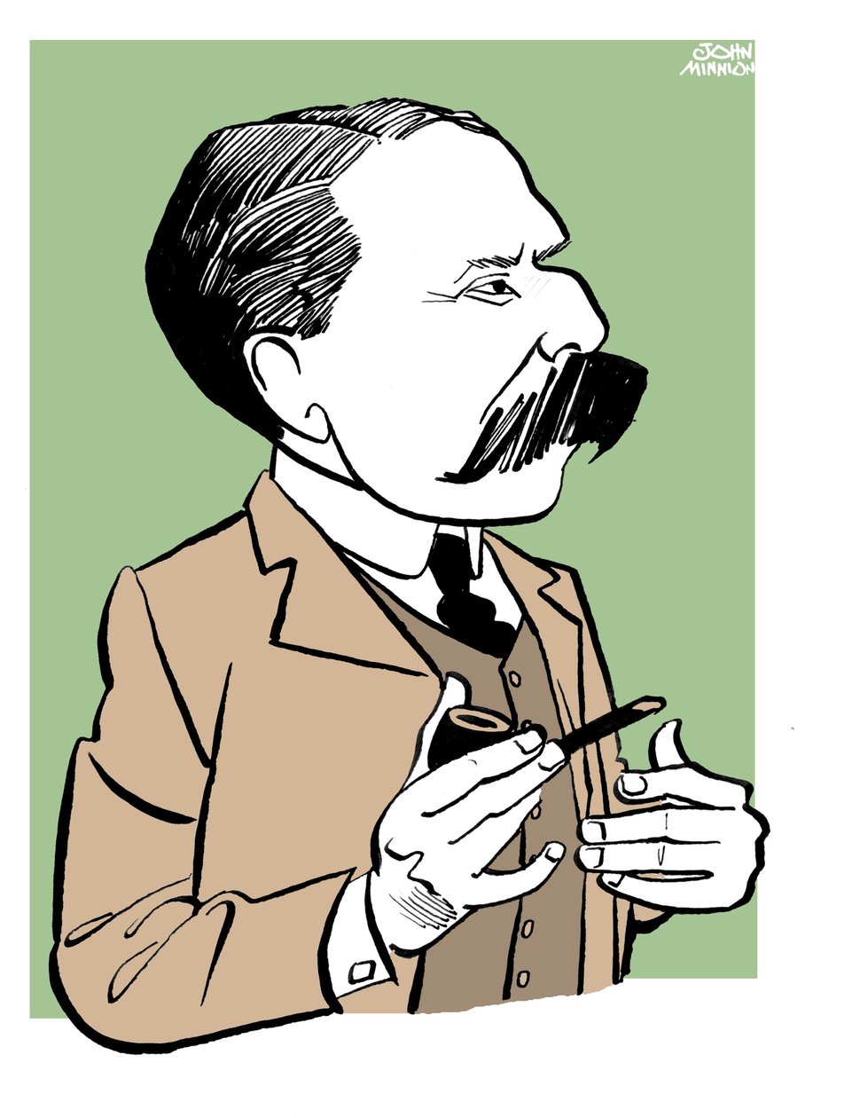 Edward Elgar - karikatyyri piippu kädessä tekijältä John Minnion