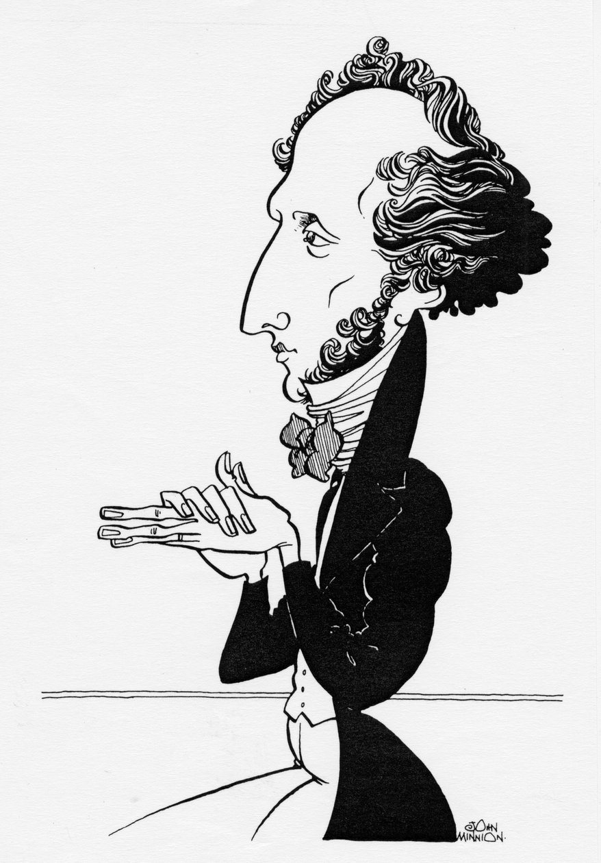 Felix Mendelssohn - Saksalaisen säveltäjän karikatyyri, 3. helmikuuta 1809 - 4. marraskuuta 1847 tekijältä John Minnion