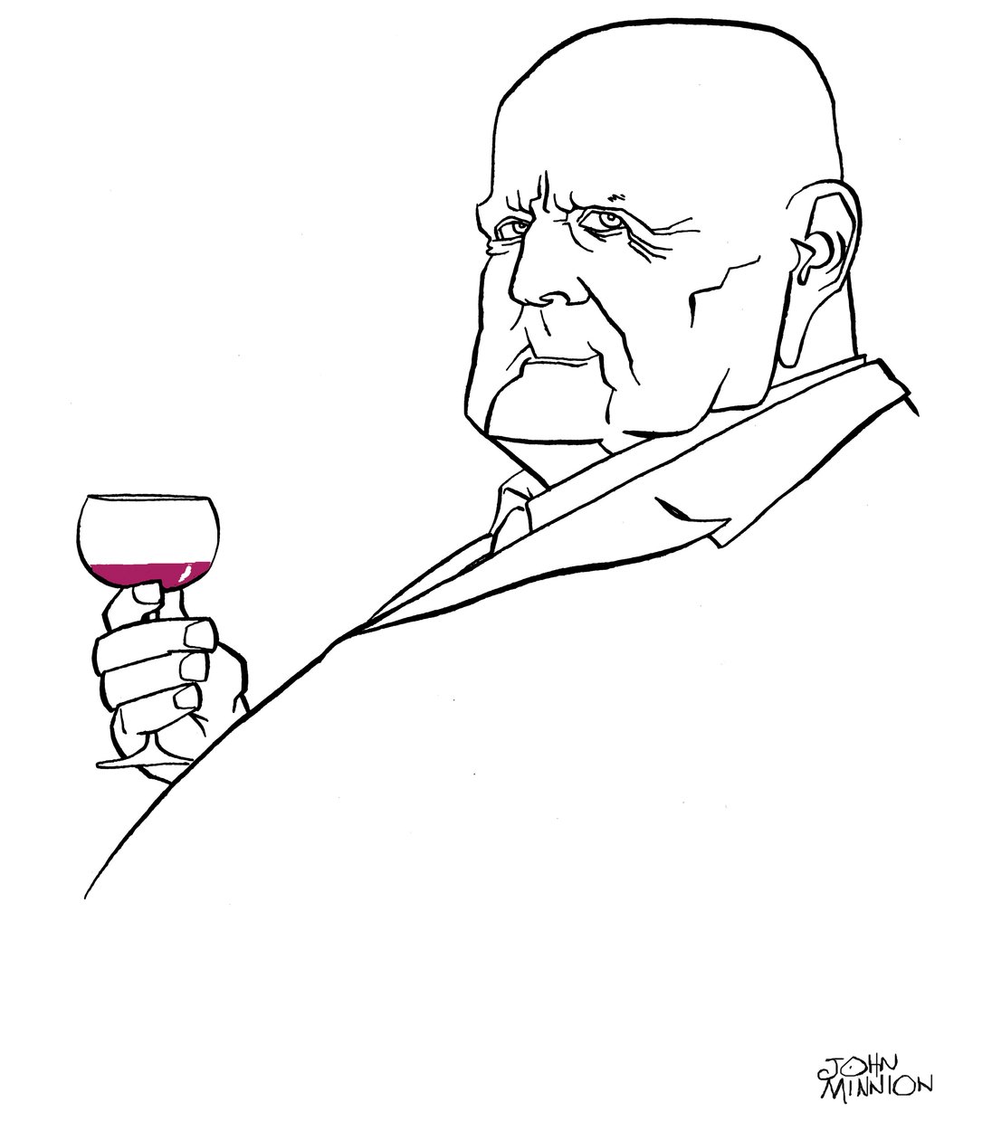 Jean Sibelius vanhana miehenä viinilasillisen kanssa tekijältä John Minnion