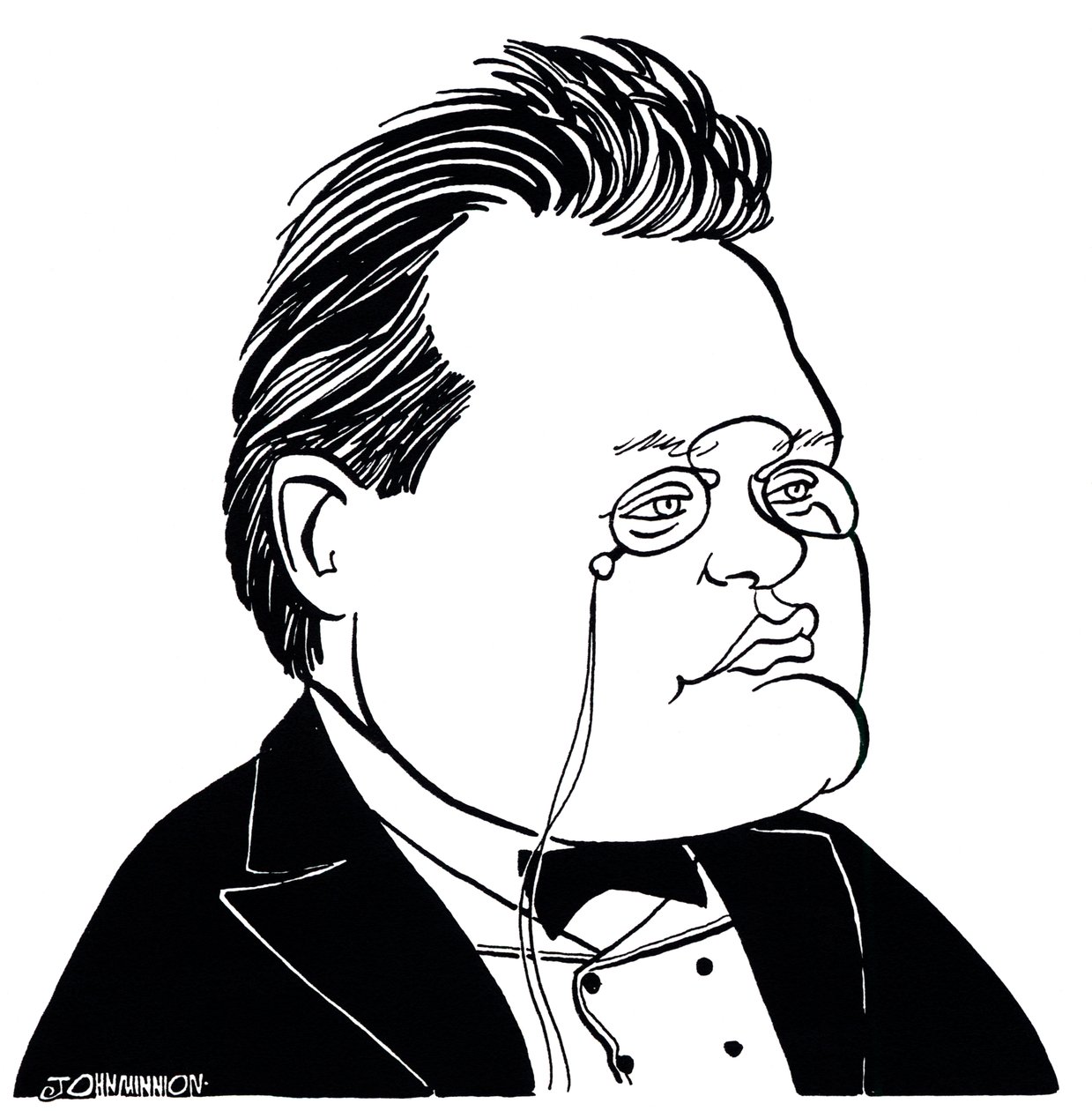 Max Reger - saksalaisen säveltäjän karikatyyri tekijältä John Minnion