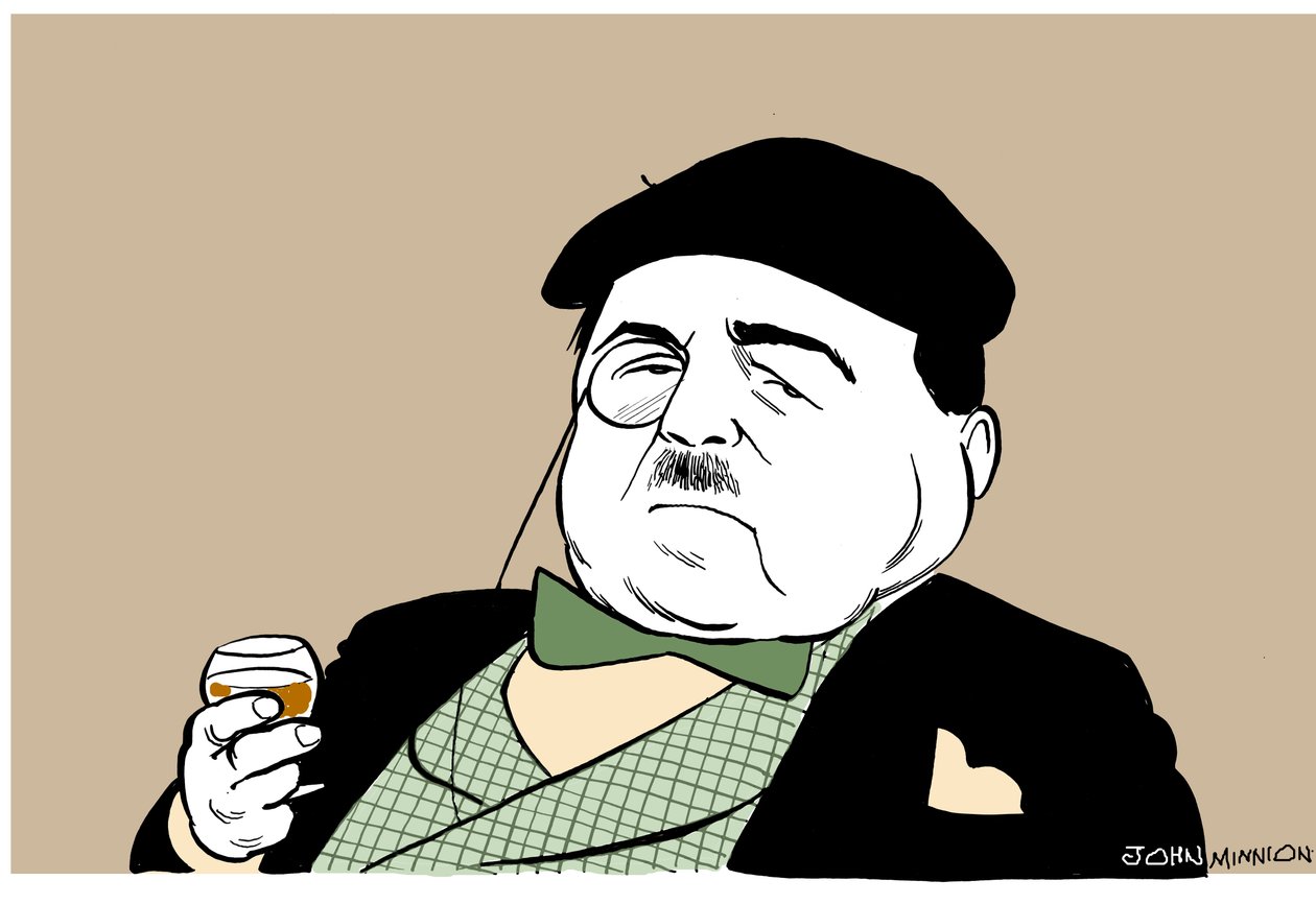 Reynaldo Hahn - saksalais-venezuelalaisen säveltäjän ja kapellimestarin karikatyyri viinilasillisen kanssa. tekijältä John Minnion