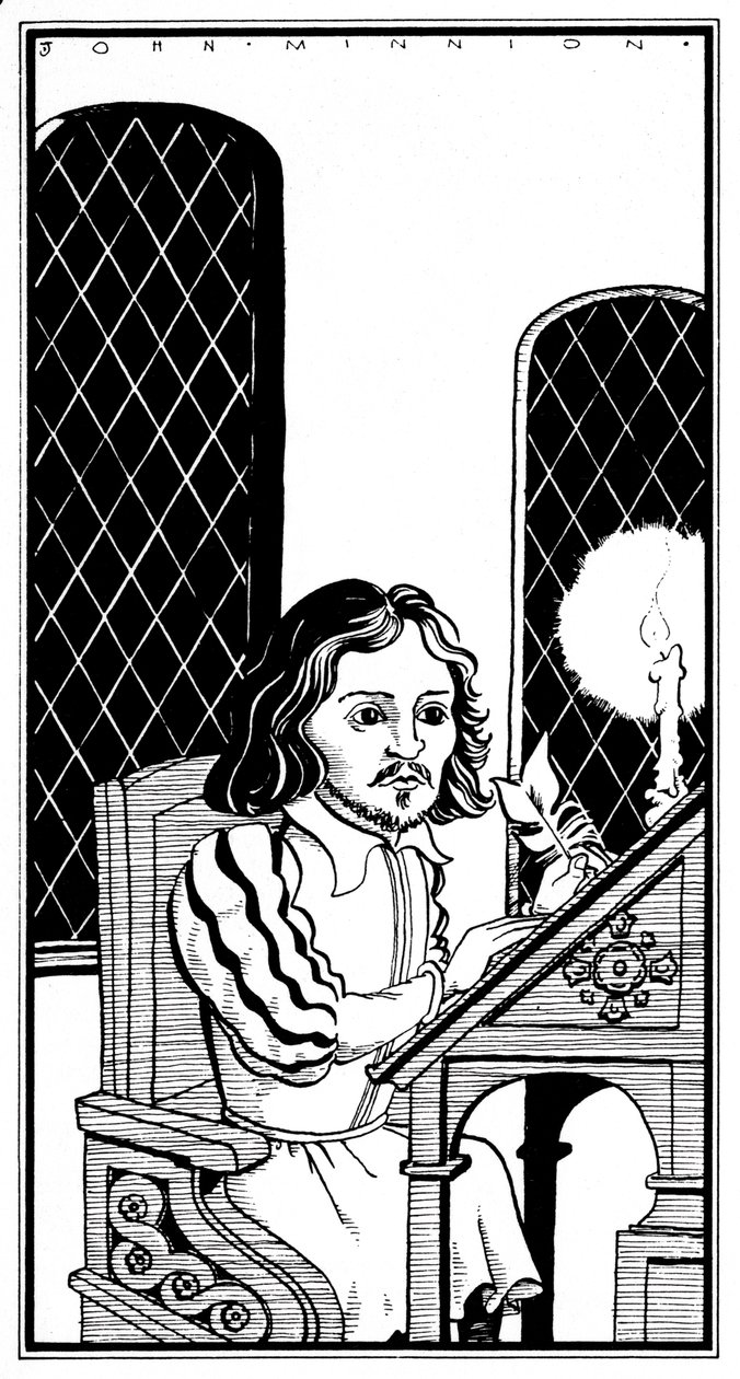 Thomas Tallis - karikatyyri kirjoituspöydän ääressä - englantilainen säveltäjä - 30. tammikuuta 1505 - 23. marraskuuta 1585 tekijältä John Minnion
